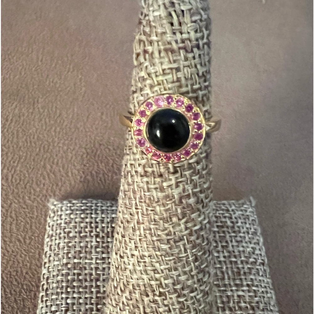 Onyx and Pink Topaz Gold Plated Ring-Custom Made